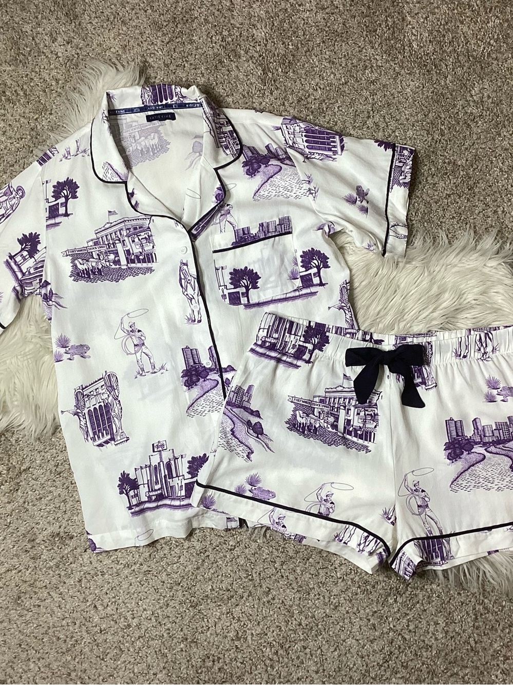 Katie Kime Toile Texas Short Pajamas TCU Purple Med